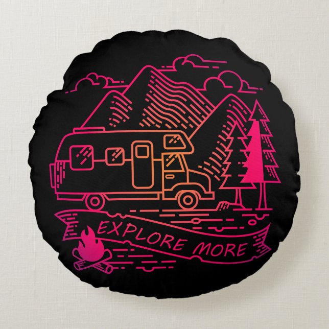 Coussins Ronds Explorez Plus Camper Rose Van Mountain Nature Love (Devant)