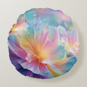 Coussins Ronds Explosion florale cosmique abstraite en pastel