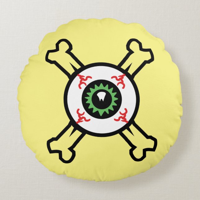 Coussins Ronds Eyeball and Crossbones (light backgrounds) (Devant)
