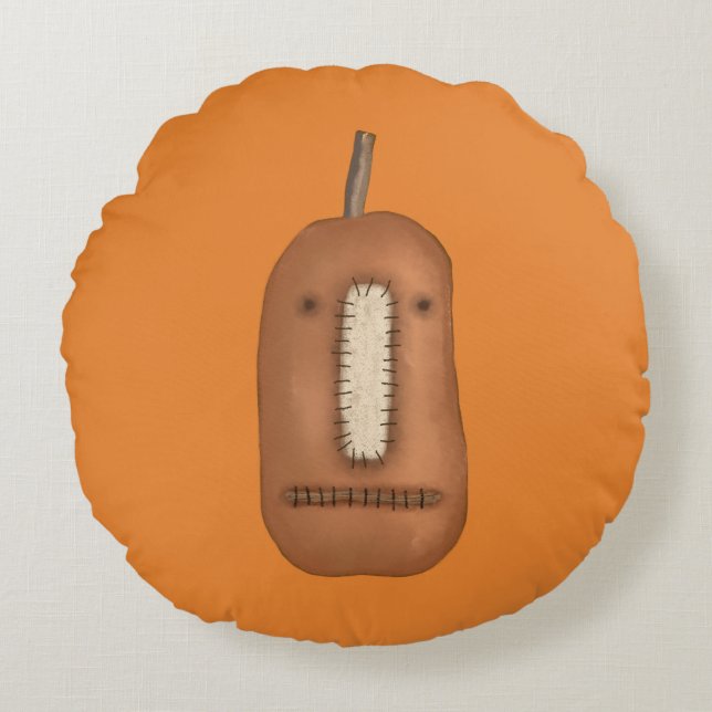 Coussins Ronds Face déplaisant du Citrouille Prim | Halloween (Devant)