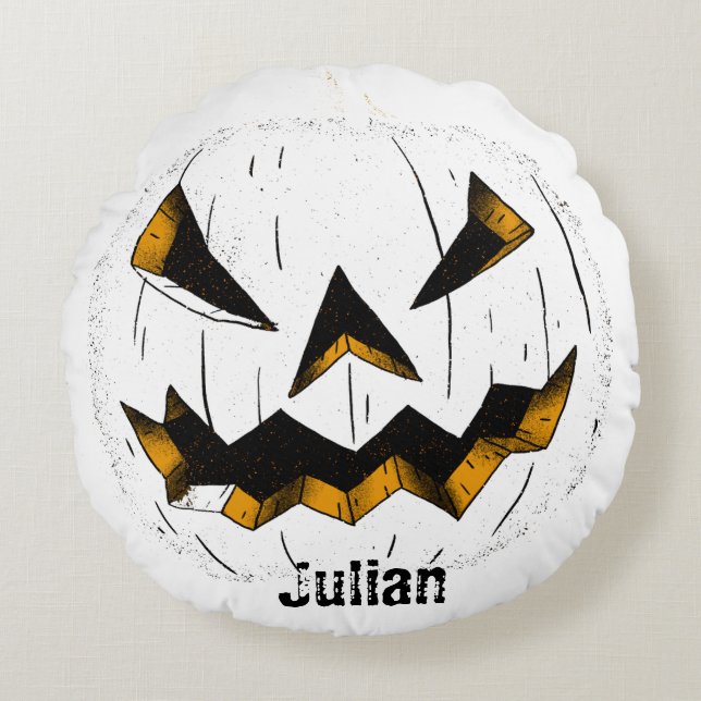 Coussins Ronds Face simple de citrouille jack-o-lanterne Hallowee (Devant)