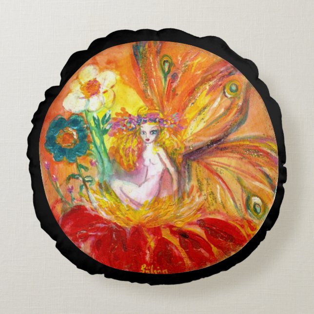 Coussins Ronds FAIRY DES FLEURS, Imaginaire noir (Devant)