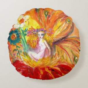 Coussins Ronds FAIRY OF THE FLOWERS Red Yellow Imaginaire