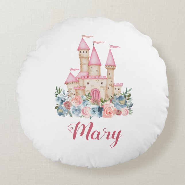 Coussins Ronds Fairytale Castle Enfants Nom Couleurs douces Flora (Devant)