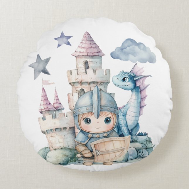 Coussins Ronds Fairytale Dreamy Dragon Blue Knight Baby shower (Devant)