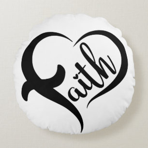 Coussins Ronds Faith Heart Shape Inspiration Black Typographie