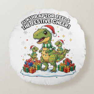 Coussins Ronds Famille de Fukuiraptor de Noël mignonne – Dino fes