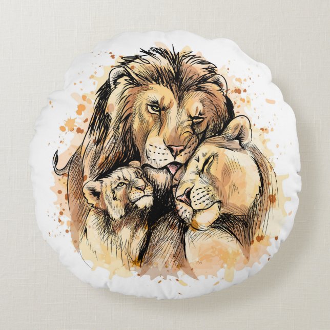 Coussins Ronds Famille Lion (Devant)
