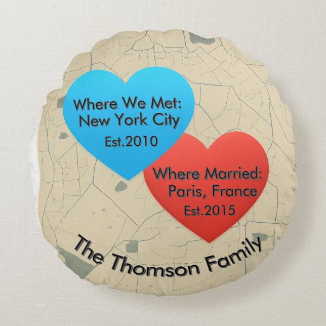 Coussins Ronds Family Love Journey Pillow – Personalized Map Hear (Devant)