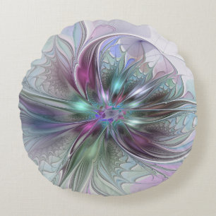 Coussins Ronds Fantaisie Abstraite Moderne Fleur Fractale Colorée