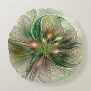 Coussins Ronds Fantaisie Abstraite Moderne Fleur Fractale Colorée