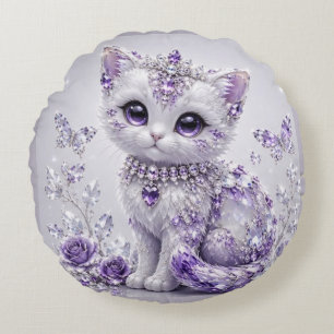 Coussins Ronds Fantaisie de chaton royal violet