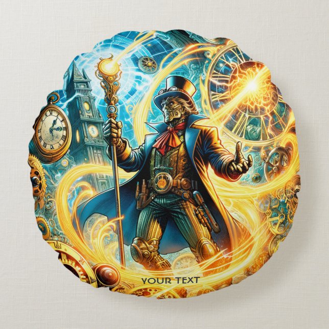 Coussins Ronds Fantastique Mignon Magicien Steampunk du Temps (Devant)