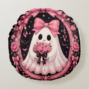 Coussins Ronds Fantôme de ballerine à nœud rose Halloween Coquett