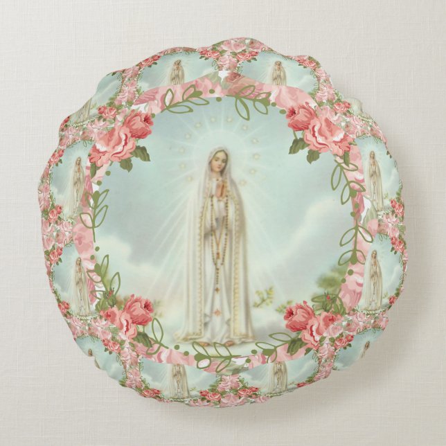 Coussins Ronds Fatima a béni les roses catholiques de Vierge (Dos)