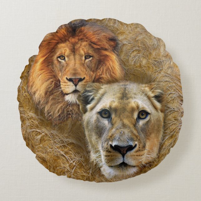 Coussins Ronds Faune - Lion & Lioness (Devant)