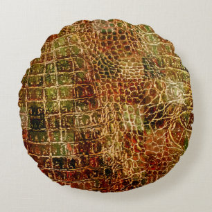 Coussins Ronds Faux Alligator Peau animale Cuir rouge Brown