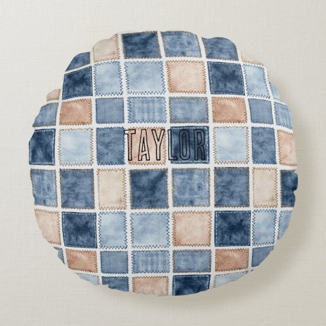 Coussins Ronds Faux Blue Glitter Cream Denim  (Devant)