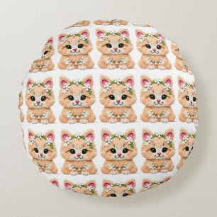 Coussins Ronds Faux Chat de Noël au crochet à faux point – Noël C