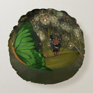 Coussins Ronds Fée mignonne en bateau avec lucioles