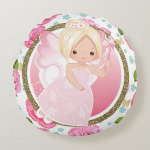 Coussins Ronds Fée rose avec oreiller à lancer Rose fille
