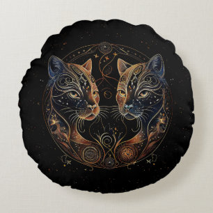 Coussins Ronds Feline artistique Cercle Twin Cats