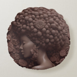 Coussins Ronds Femme afro-américaine Reine noire Melanin Poppin