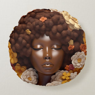 Coussins Ronds Femme afro-américaine Reine noire Melanin Poppin