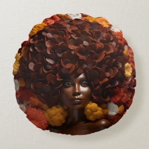 Coussins Ronds Femme afro-américaine Reine noire Melanin Poppin