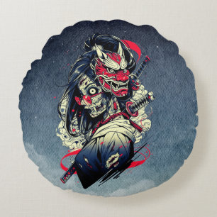 Coussins Ronds Femme Samouraï Zombie – Art de Guerrière Défunte