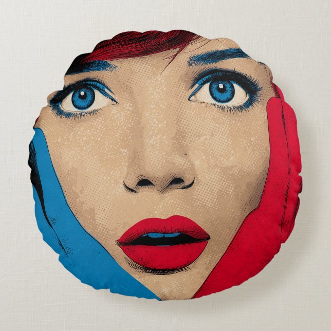 Coussins Ronds Femme surprise en Pop Art (Devant)