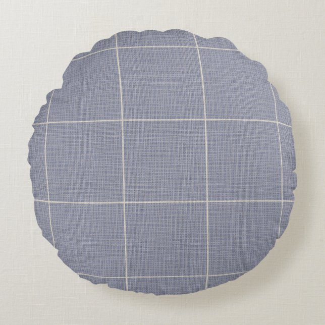 Coussins Ronds Fenêtre Rustique moderne Plaid Linen Blue (Devant)