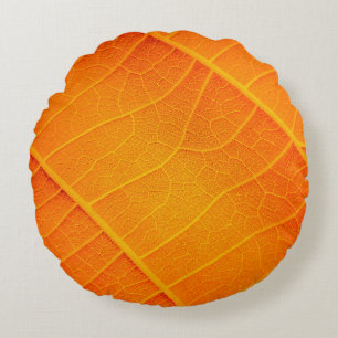 Coussins Ronds fermeture Abstraite d'un texte feuille orange et j