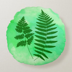 Coussins Ronds Fern Fronds, vert sur un Arrière - plan aquarelle