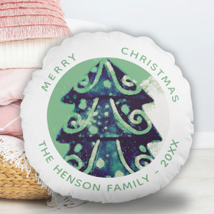 Coussins Ronds Festif Green Noël Arbre Famille Vacances
