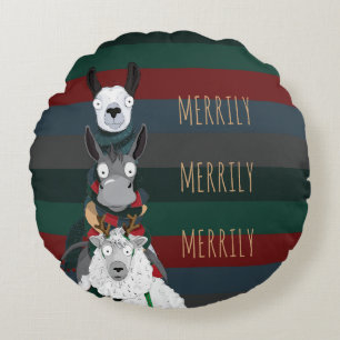 Coussins Ronds Festin Funny "Merrily" Mouton âne Llama âne rayé