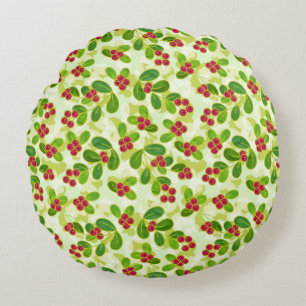 Coussins Ronds Festive Motif de fruits de canneberge, vert