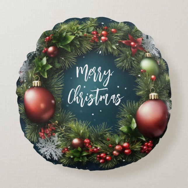 Coussins Ronds Festive Wreath Winter Magie (Devant)