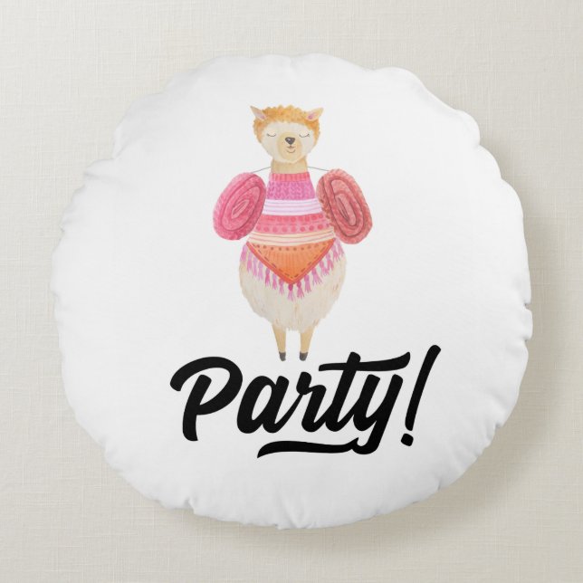 Coussins Ronds Fête ! Aquarelle Llama (Devant)