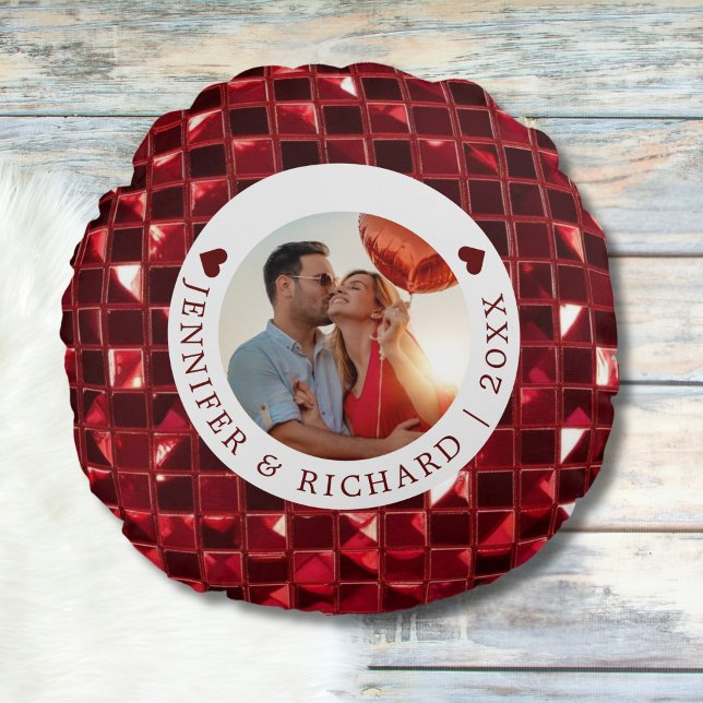 Coussins Ronds Fête de la Saint-Valentin avec photo et texte (Custom Cherry Valentine's Day with Photo & Text Round Pillow)