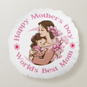 Coussins Ronds fête des mères heureuses, monde meilleur maman, ro