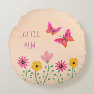 Coussins Ronds Fête des mères, Je t'aime maman, Motif de fleurs