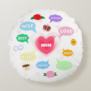 Coussins Ronds Fête des mères Meilleure maman Mot Nuages Reine Co