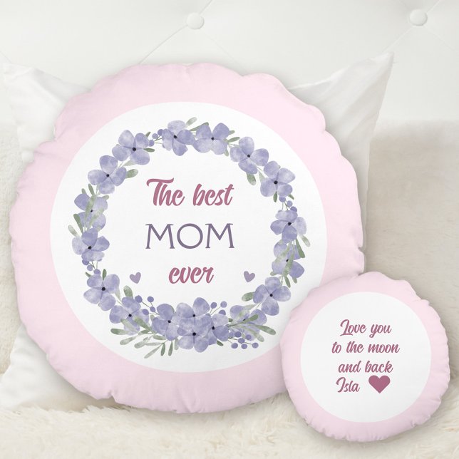 Coussins Ronds Fête des mères personnalisées Texte personnalisé C (Mother's Day Personalized Custom Text Round Pillow)