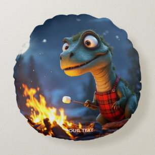 Coussins Ronds Feu de camp de dinosaure mignon de fantaisie Lune
