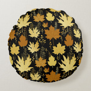 Coussins Ronds Feuillage doré, motif vintage sans couture.