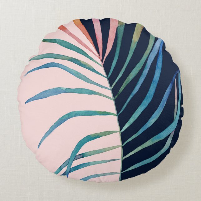 Coussins Ronds Feuille d'aquarelle, impression naturelle abstrait (Devant)