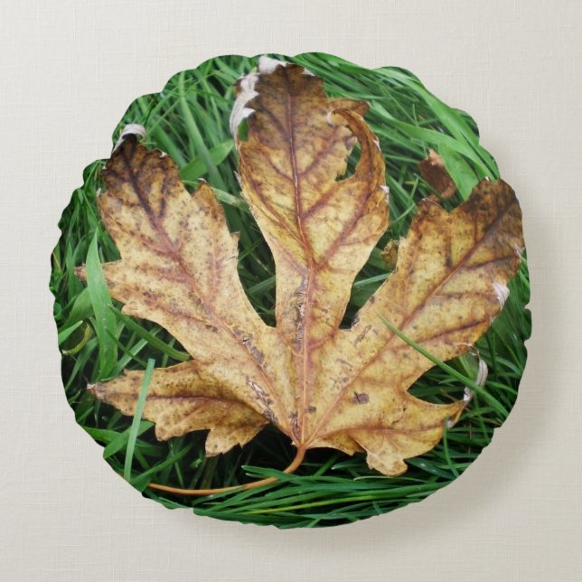 Coussins Ronds Feuille d'automne avec herbe verte (Devant)