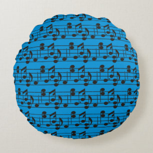 Coussins Ronds Feuille de notes de musique bleu Motif