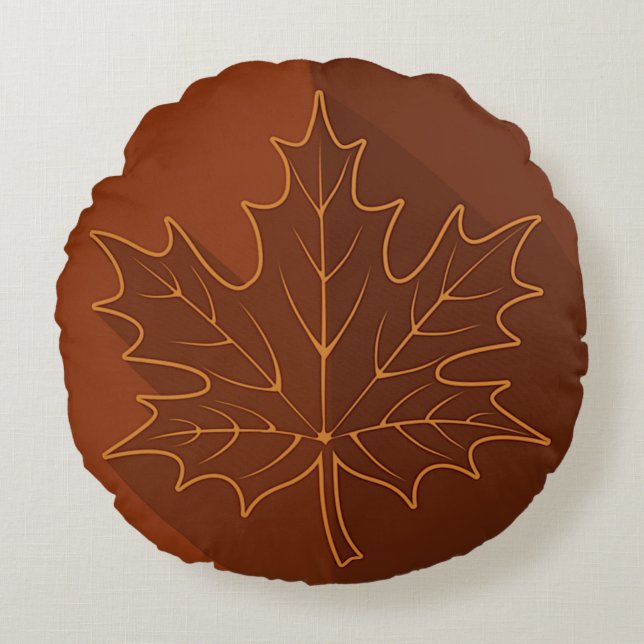 Coussins Ronds Feuille d'érable d'automne recto-verso, or, marron (Devant)
